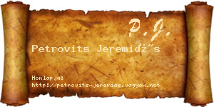 Petrovits Jeremiás névjegykártya